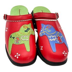 Hannah Anderson Girls Clogs Red Horse Size 36 EU 3.5Y USA Leather
